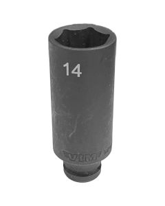 VIMIMPM414D image(0) - VIM Tools 14 mm X 1/4 Inch Drive Metric CR-MO Impact Socket - Deep