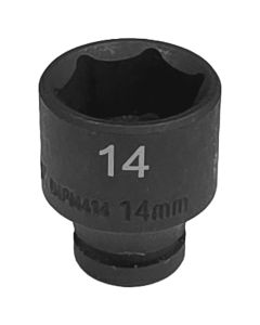 VIMIMPM414 image(0) - VIM Tools 14 mm X 1/4 Inch Drive Metric CR-MO Impact Socket - Shallow