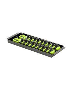 Ernst Mfg. 2 Rail Universal Twist Lock Socket Tray 8", HI-VIZ, with 18) 3/8" Socket Clips