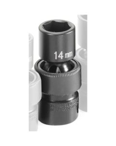 GRE1014UM image(0) - Grey Pneumatic 3/8" Drive x 14mm Standard Universal Socket 6 Point - Black