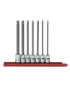 KDT80574 image(0) - GearWrench 7 Piece 3/8 Inch Drive Long Ball End Hex Bit SAE Socket Set