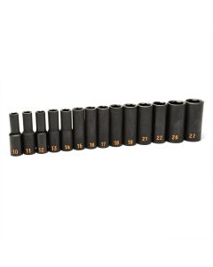 KDT84955H image(0) - GEARWRENCH 14 Piece 1/2" Drive 6 Point Metric Hi-Viz Deep Impact Socket Set