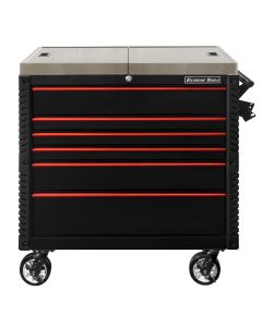EXTEX4106TCSBKRD image(0) - Extreme Tools EX Professional Series 41 Inch 6 Drawer Sliding Top Tool Cart with stainless steel work surface - Black with Red Drawer Pulls