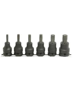 KKNRS14025-6-L60 image(0) - Ko-ken USA RS14025/6-L60 1/2 Sq. Dr. Bit Socket set TORX&Acirc;&reg; T30-T60  Length 60mm  6 pieces
