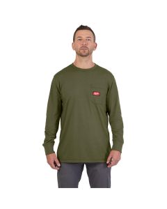 MLW606GN-M image(0) - Milwaukee Tool GRIDIRON Pocket T-Shirt - Long Sleeve Green M