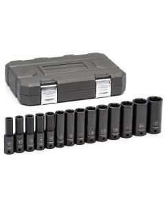 KDT84955N image(0) - GEARWRENCH 14 Piece 1/2 Inch Drive 6 Point Deep Impact Metric Socket Set