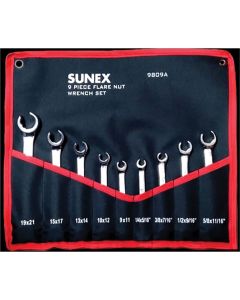 SUN9809A image(0) - SUNEX 9 Pc Polish SAE Metric Flare Nut Wrench Set