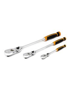 KDT81298T image(0) - GEARWRENCH 3 Piece 1/4 Inch, 3/8 Inch & 1/2 Inch Drive 90-Tooth Dual Material Locking Flex Head Ratchet Set