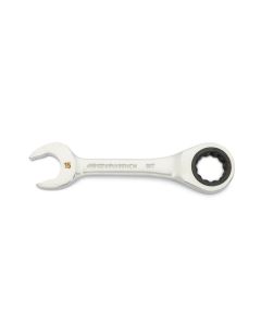KDT86845 image(0) - GEARWRENCH 15mm 90-Tooth 12 Point Stubby Combination Ratcheting Wrench