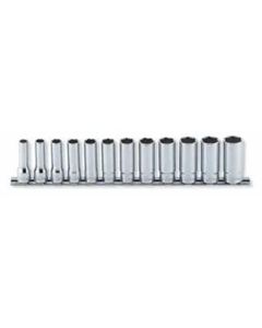 KKNRS3305M-12 image(0) - Ko-ken USA RS3305M/12 12 piece 3/8 Sq. Dr. 12 Point Deep, Chrome, Metric Socket Set