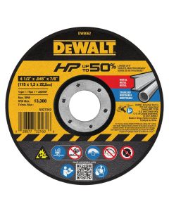 DWTDW8062 image(0) - DeWalt 4-1/2-in. (115mm) Aluminum Oxide Abrasive Chop / Cut-Off Blade with 7/8-in. Arbor