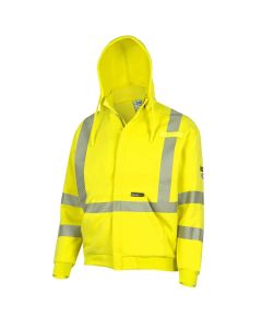 OBRZFC206-M image(0) - OBERON Hoodie - Hi-Vis 100% FR/Arc-Rated Heavyweight 12 oz Cotton Fleece - Zipper Closure - Detachable Hood - Hi-Vis Yellow - Size: M