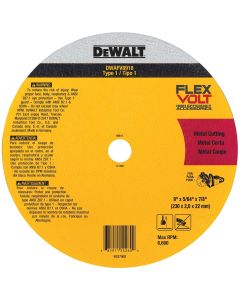 DWTDWAFV8918 image(0) - DEWALT FLEXVOLT 9 In x .045 in Ceramic Abrasive Chop / Cut-Off Blade with 7/8 in Arbor For Stainless & Mild Steel Cutting (1 Pack)