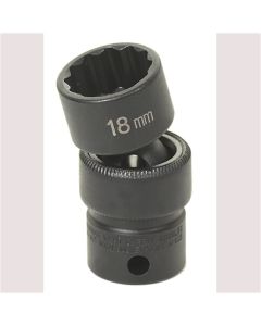 GRE1118UM image(0) - Grey Pneumatic 3/8" Drive x 18mm Standard Universal- 12 Point Socket - Black