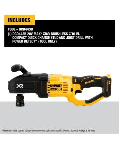 DWTDCD443B image(0) - DEWALT 20V MAX* XR Brushless Cordless 7/16 in. Compact Quick Change Stud and Joist Drill with POWER DETECT Technology (Tool Only)