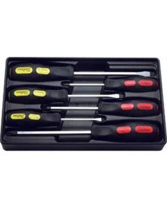KKNPK166PS-6 image(0) - Ko-ken USA PK166PS/6 Phillips and Flat Head Blade Through Type Screwdriver Set,  PH1-2-3/SL5-6-8 in ABS Plastic Tray - 6 pieces