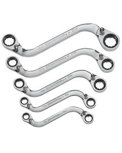 KDT85299 image(0) - GEARWRENCH 5 Piece 72-Tooth 12 Point Reversible S-Shape Double Box Ratcheting Metric Wrench Set