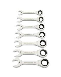 KDT86858 image(0) - GEARWRENCH 7 Piece 90-Tooth 12 Point SAE Stubby Ratcheting Combination Wrench Set