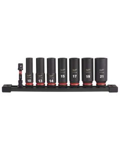 MLW49-66-7021 image(0) - Milwaukee Tool 8PC SHOCKWAVE Impact Duty 3/8" Drive Metric Deep 6 Point Socket Set