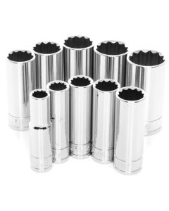 WLMW38600 image(0) - Wilmar Corp. / Performance Tool 10 Piece 3/8" Drive 12pt SAE Deep Socket Set