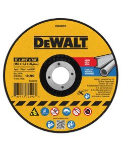 DWTDWA8053 image(0) - DEWALT 6 In x .045 in Aluminum Oxide Abrasive Chop / Cut-Off Blade with 7/8 in Arbor For Concrete & Masonry Cutting (1 Pack)