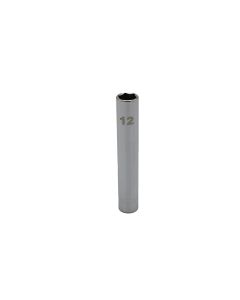 VIMEDM412 image(0) - VIM Tools 12 mm Extra Deep Metric Socket, 1/4 Inch Square Drive, Chrome