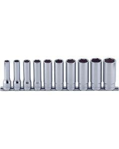 KKNRS4300A-10 image(0) - Ko-ken USA RS4300A/10 10 piece 1/2 Sq. Dr. 6 Point, Deep, SAE, Chrome Socket Set
