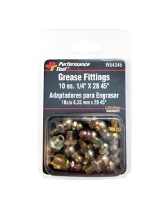 WLMW54245 image(0) - Wilmar Corp. / Performance Tool 10 pk. 1/4-28 45 Deg. Grease Fitting