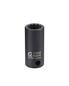 SUN312MZRD image(0) - Sunex 3/8" Dr 12mm 12-Pt Semi-Deep Impact Sock