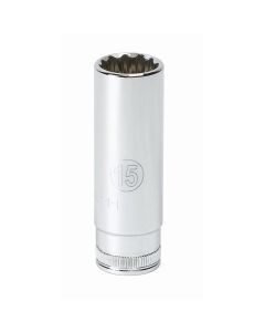 KDT80242 image(0) - GEARWRENCH 1/4 Inch Drive 12 Point Deep Metric Socket 15mm