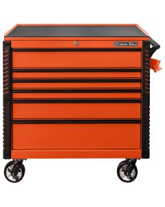 EXTEX4106TCORBK image(0) - Extreme Tools EX Professional Series 41 Inch 6 Drawer Open Top Tool Cart with PVC-coated work surface - Orange with Black Drawer Pulls