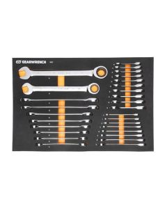 KDT86527 image(0) - GEARWRENCH 28 Piece 72-Tooth 12 Point Metric Standard & Stubby Combination Ratcheting Wrench Set with Foam Storage Tray