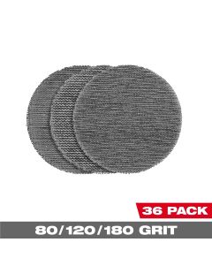 MLW48-80-6406 image(0) - Milwaukee Tool 3 Inch Assorted 80, 120, 180 Grit Mesh Sanding Discs with POWERGRID Tear Resistant Mesh &hyphen; (36 PK) + 3 Pad Savers