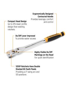 KDT81009XP image(0) - GEARWRENCH 1/4 Inch Drive 120XP Dual Material Handle Flex Head Teardrop Ratchet