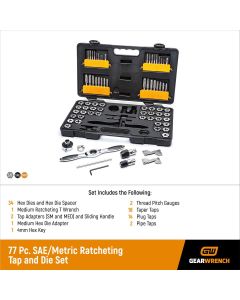 KDT3887 image(0) - GEARWRENCH 77 Piece SAE/Metric Ratcheting Tap and Die Set