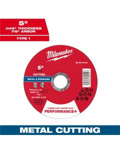 MLW49-94-0113 image(0) - Milwaukee Tool 5" x .045" x 7/8" Performance+ Metal Cut Off Wheel - Type 1