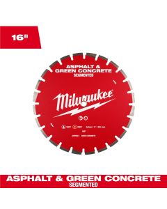 MLW49-93-7245 image(0) - Milwaukee Tool 16 inch Asphalt and Green Concrete Segmented Diamond Blade