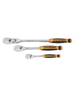 KDT81203T image(1) - GearWrench 3 Piece 1/4 Inch & 3/8 Inch Drive 90-Tooth Dual Material Teardrop Ratchet Set