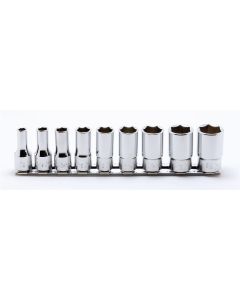 KKNRS3300XA-9 image(0) - Ko-ken USA RS3300XA/9 9 Piece 3/8 Sq. Dr. 6-Point Semi-Deep Chrome SAE Socket set 1/4-3/4
