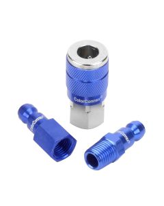 Legacy Manufacturing ColorConnex Coupler and Plug Kit, 3-Piece, Type C, 1/4" Body, 1/4" NPT, Blue