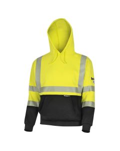 OBRZFC106-S image(1) - OBERON Hoodie - Hi-Vis 100% FR/Arc-Rated Heavyweight 12 oz Cotton Fleece - Pullover - Black Bottom - Hi-Vis Yellow - Size: S