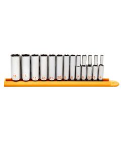 KDT80304H image(0) - GEARWRENCH 13 Piece 1/4" Drive 6 Point Metric Hi-Viz Deep Socket Set
