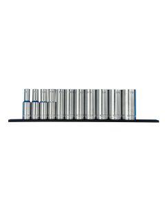 VIM Tools 11 PC. 3/8-INCH  DR. DEEP SAE 6 POINT SOCKET SET W/ 12-INCH BLACK MAGRAIL