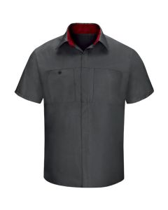 VFISY32CF-RG-M image(0) - Workwear Outfitters Men's Long Sleeve Perform Plus Shop Shirt w/ Oilblok Tech Charcoal/Red, Medium Long