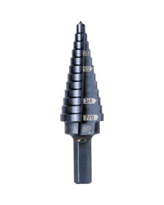 Klein Tools 12-Step Drill Bit, 3/8-Inch Hex, Double Straight Flute, 3/16-Inch to 7/8-Inch