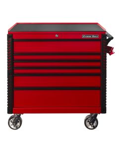 EXTEX4106TCRDBK image(0) - Extreme Tools EX Professional Series 41 Inch 6 Drawer Open Top Tool Cart with PVC-coated work surface - Red with Black Drawer Pulls