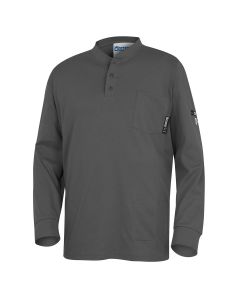 OBRZFI404-M image(0) - OBERON Henley Shirt - 100% FR/Arc-Rated 7 oz Cotton Interlock - Long Sleeves - Grey - Size: M