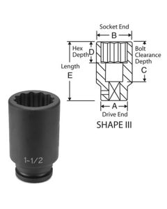GRE3172D image(0) - Grey Pneumatic 3/4" Drive x 2-1/4" Deep - 12 Point Socket