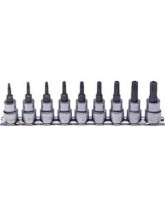 KKNRS3025-9-HOLE image(0) - Ko-ken USA RS3025/9-HOLE 3/8 Sq. Dr. 9 Piece Tamper-Resistant TORX&Acirc;&reg; Bit Socket set T10H-T50H