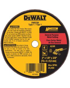 DWTDW8709 image(0) - DEWALT 3" x 1/8" x 3/8" A24T Metal & Stainless Cutting & Grinding Wheel